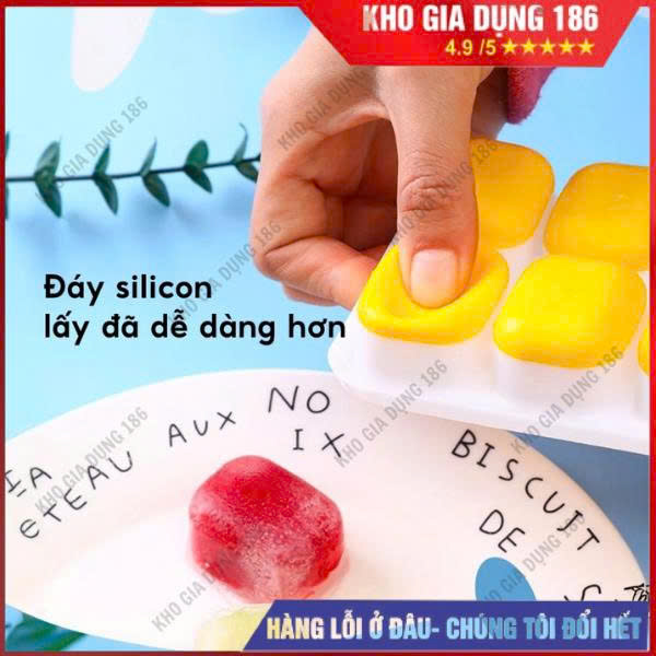 Combo Khay Làm Đá Viên bằng Silicon Có Nắp Đậy Chống Mùi Bảo Quản Tốt Dùng Cho Tủ Lạnh Chất Liệu Mềm Dẻo