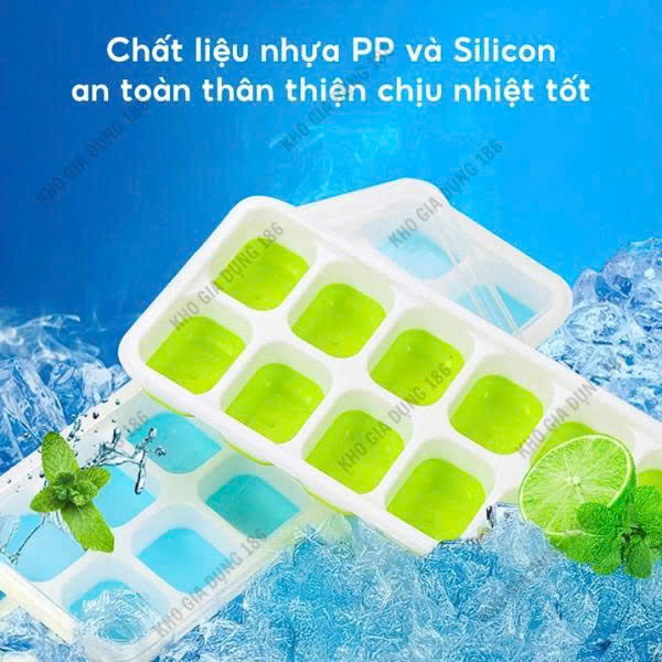 Combo Khay Làm Đá Viên bằng Silicon Có Nắp Đậy Chống Mùi Bảo Quản Tốt Dùng Cho Tủ Lạnh Chất Liệu Mềm Dẻo
