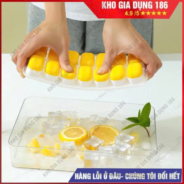 Combo Khay Làm Đá Viên bằng Silicon Có Nắp Đậy Chống Mùi Bảo Quản Tốt Dùng Cho Tủ Lạnh Chất Liệu Mềm Dẻo